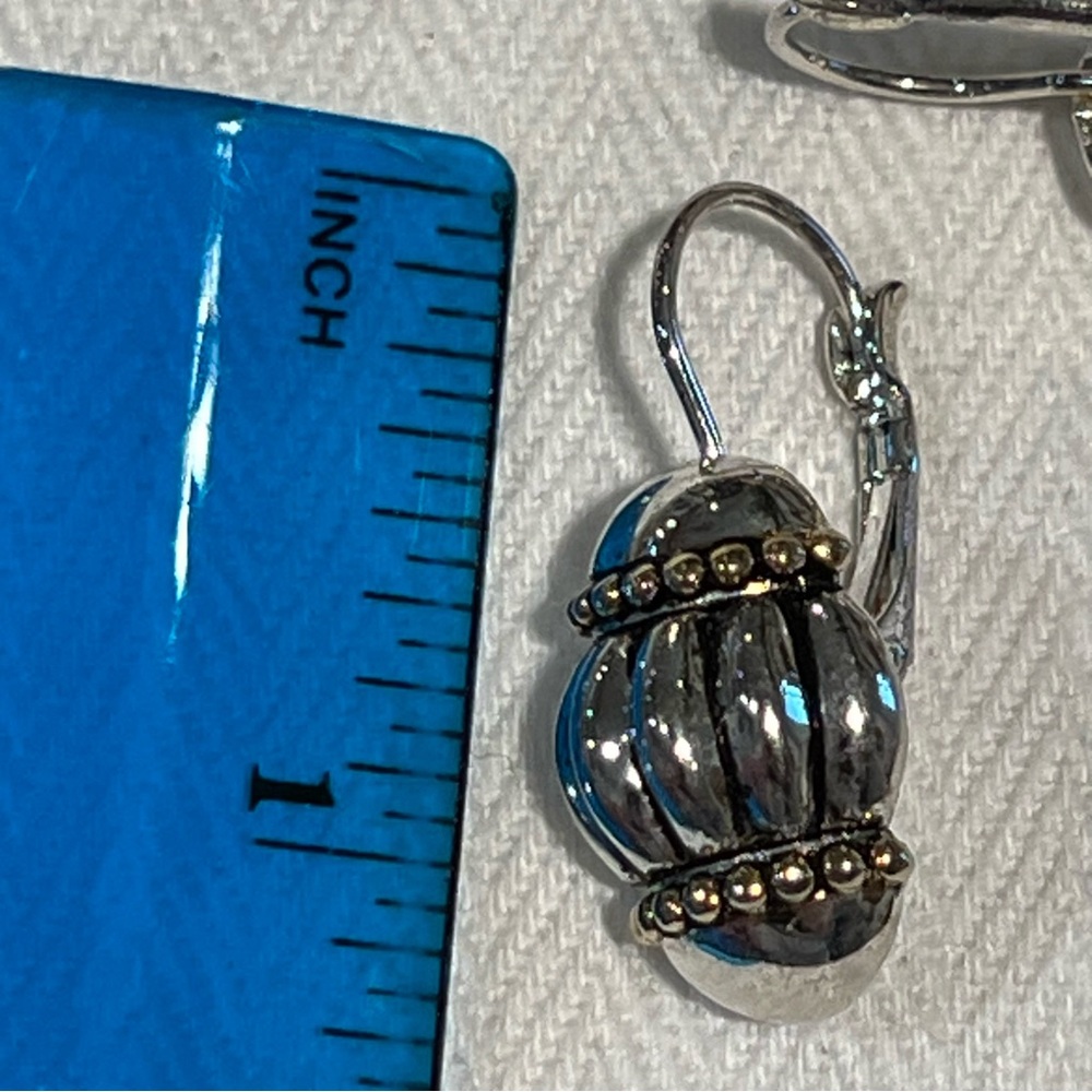 Vintage‎ Inspiration Pendant drop earrings Oval Barrel Shape Silver Tone Tiered - Picture 7 of 7